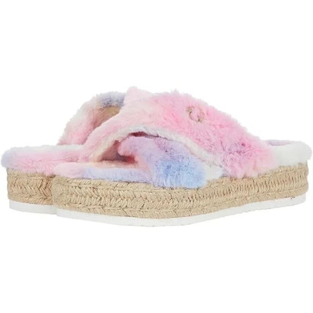 GBG Los Angeles Daphne Sandals Women's 5.5 Pink Faux Fur Platform Slides JOBB200